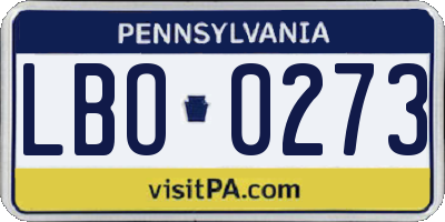 PA license plate LBO0273