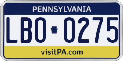 PA license plate LBO0275