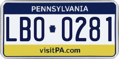 PA license plate LBO0281