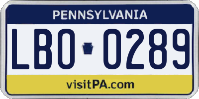 PA license plate LBO0289