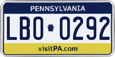 PA license plate LBO0292