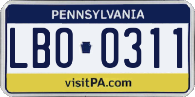 PA license plate LBO0311