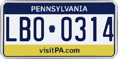 PA license plate LBO0314