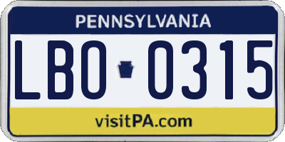 PA license plate LBO0315