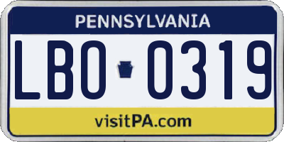 PA license plate LBO0319