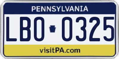 PA license plate LBO0325