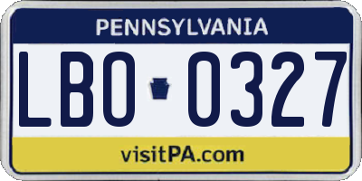 PA license plate LBO0327