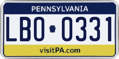 PA license plate LBO0331