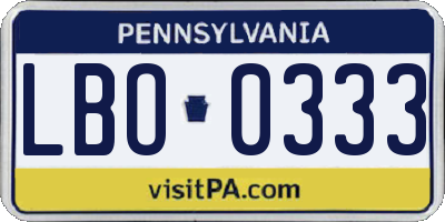 PA license plate LBO0333