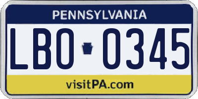 PA license plate LBO0345