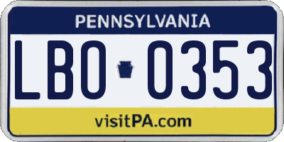PA license plate LBO0353