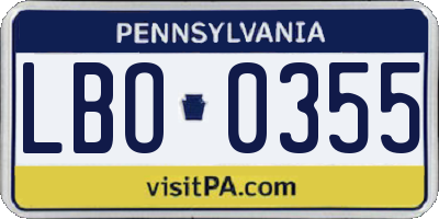 PA license plate LBO0355
