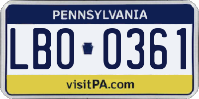 PA license plate LBO0361