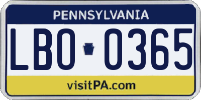PA license plate LBO0365