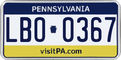 PA license plate LBO0367