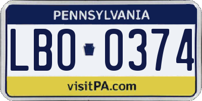 PA license plate LBO0374
