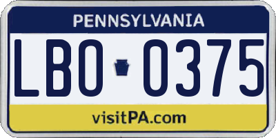 PA license plate LBO0375
