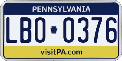 PA license plate LBO0376