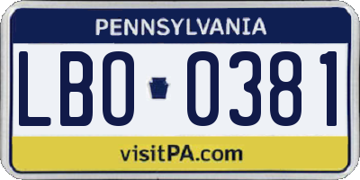PA license plate LBO0381