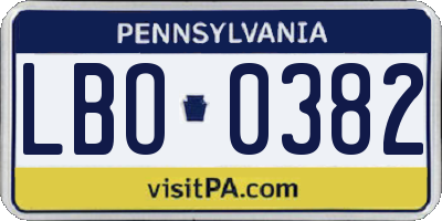 PA license plate LBO0382
