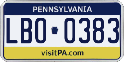 PA license plate LBO0383