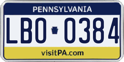 PA license plate LBO0384