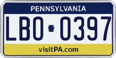 PA license plate LBO0397