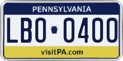 PA license plate LBO0400