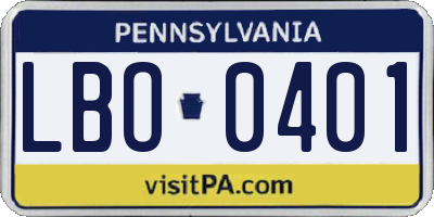 PA license plate LBO0401