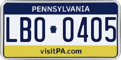 PA license plate LBO0405