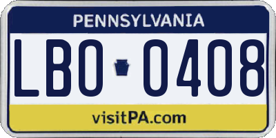PA license plate LBO0408