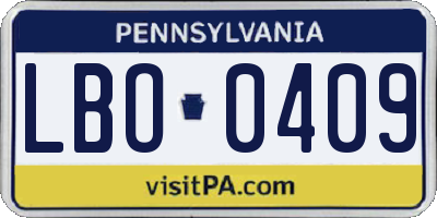 PA license plate LBO0409