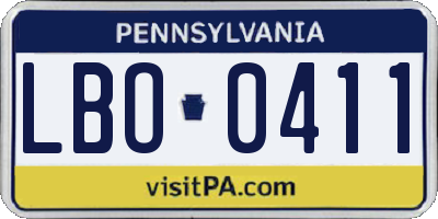 PA license plate LBO0411
