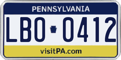 PA license plate LBO0412