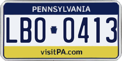 PA license plate LBO0413
