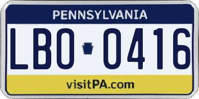 PA license plate LBO0416