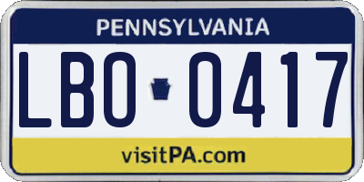 PA license plate LBO0417
