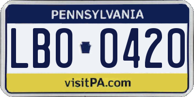 PA license plate LBO0420