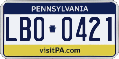 PA license plate LBO0421