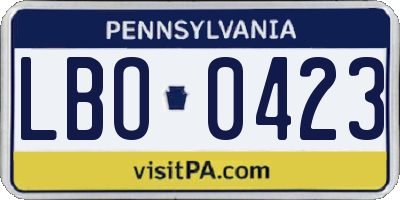 PA license plate LBO0423