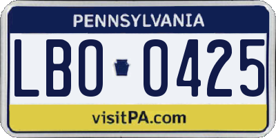 PA license plate LBO0425