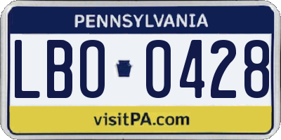 PA license plate LBO0428
