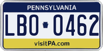 PA license plate LBO0462
