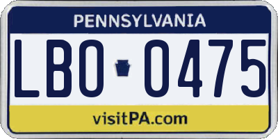 PA license plate LBO0475