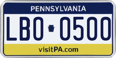 PA license plate LBO0500