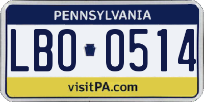 PA license plate LBO0514