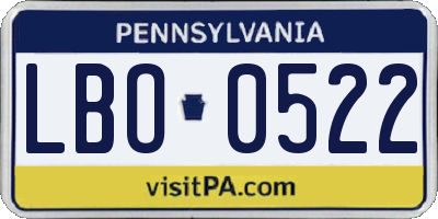 PA license plate LBO0522