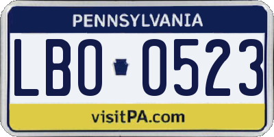 PA license plate LBO0523
