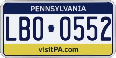 PA license plate LBO0552