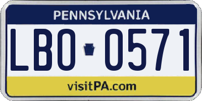 PA license plate LBO0571